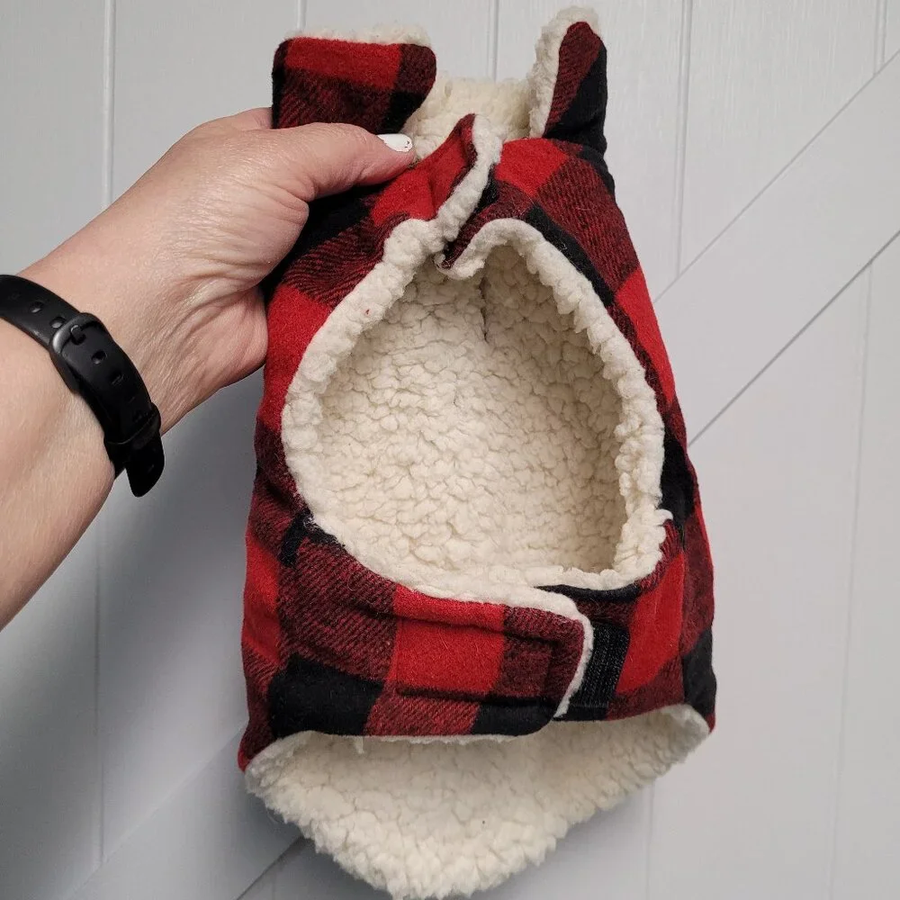 Woof Red and Black Checkered Cozy Doggie Jacket Size Small